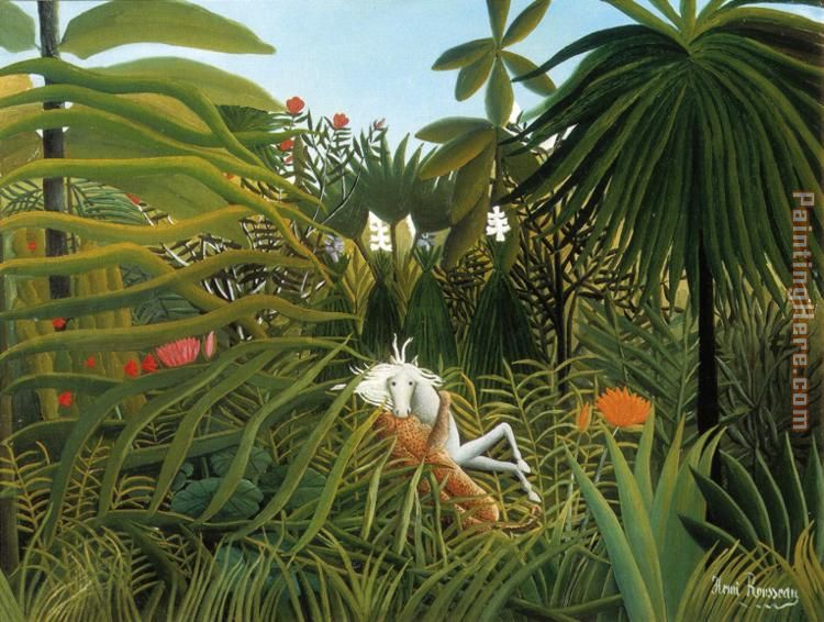 Horse Attacked by a Jaguar painting - Henri Rousseau Horse Attacked by a Jaguar art painting